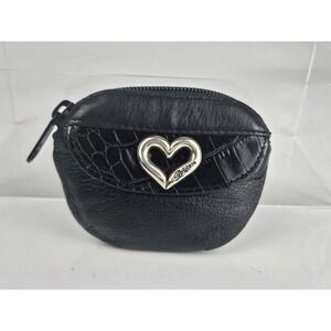 Vintage NWOT Brighton Black Leather Coin Purse/Headphones Pouch w/Heart Emblem